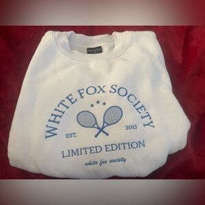 White Fox Boutique White and Blue Oversized Crewneck